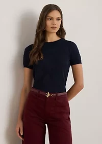 Women's Belting-Motif Short-Sleeve Sweater