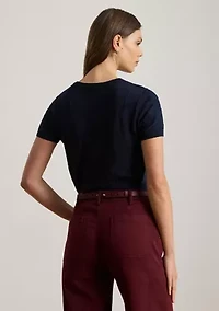 Women's Belting-Motif Short-Sleeve Sweater