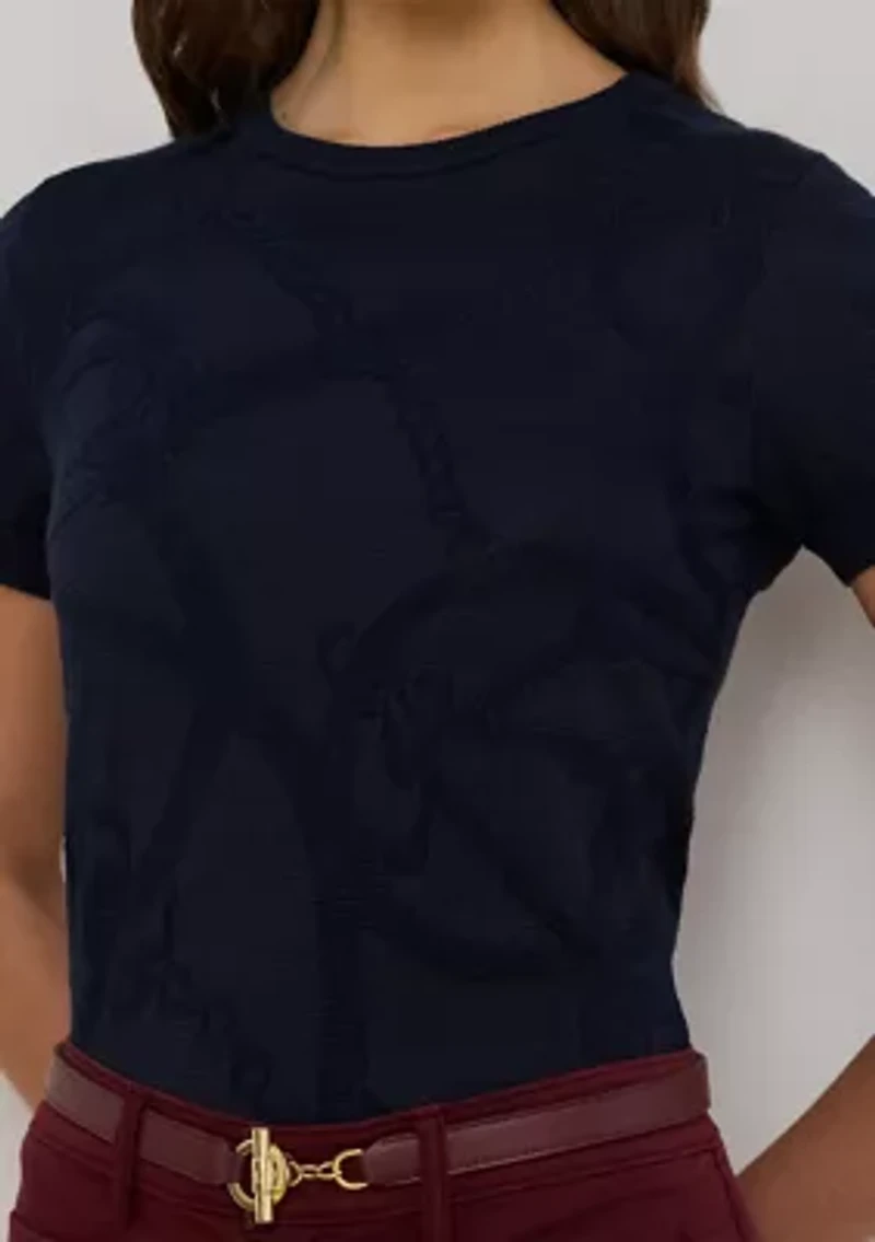 Women's Belting-Motif Short-Sleeve Sweater