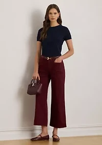 Women's Belting-Motif Short-Sleeve Sweater