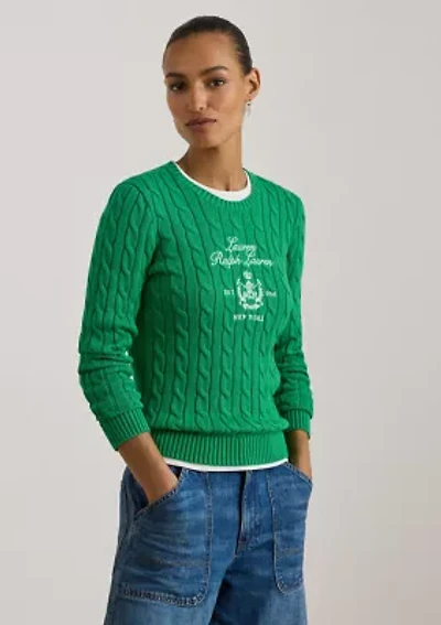 Women's Embroidered-Crest Cable-Knit Sweater