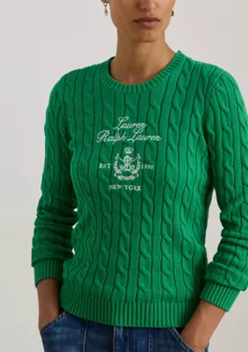 Women's Embroidered-Crest Cable-Knit Sweater