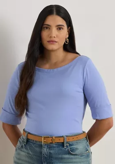 Plus Stretch Cotton Boat Neck T-Shirt