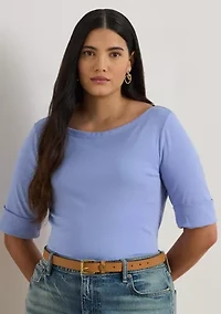 Plus Stretch Cotton Boat Neck T-Shirt