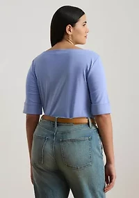 Plus Stretch Cotton Boat Neck T-Shirt