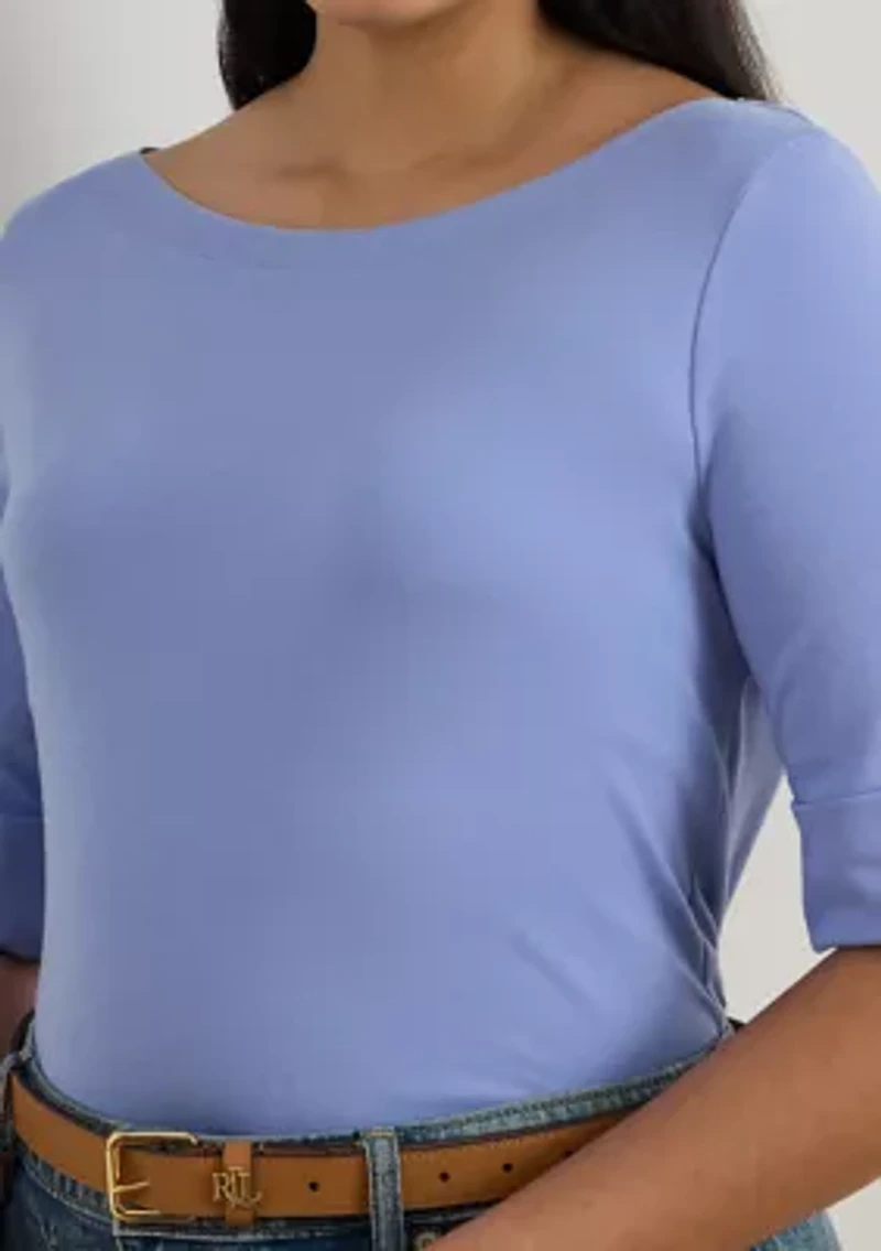 Plus Stretch Cotton Boat Neck T-Shirt