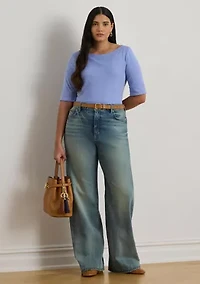 Plus Stretch Cotton Boat Neck T-Shirt