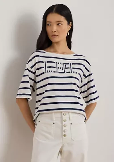 Women's Striped Beaded-Logo Cotton Jersey T-Shirt