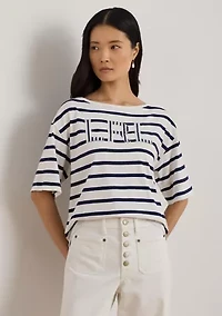 Women's Striped Beaded-Logo Cotton Jersey T-Shirt