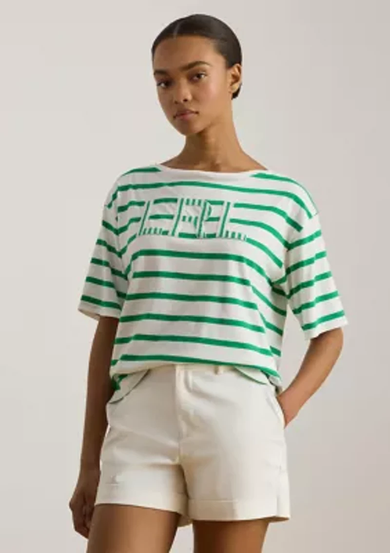 Women's Striped Beaded-Logo Cotton Jersey T-Shirt