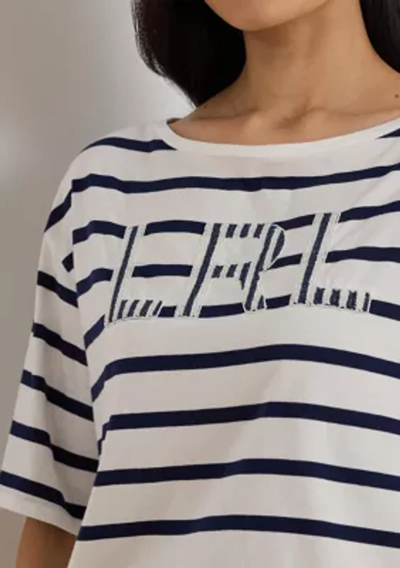 Women's Striped Beaded-Logo Cotton Jersey T-Shirt