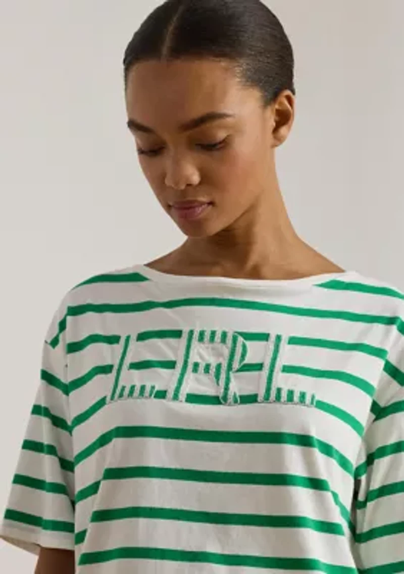 Women's Striped Beaded-Logo Cotton Jersey T-Shirt