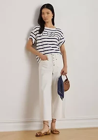 Women's Striped Beaded-Logo Cotton Jersey T-Shirt