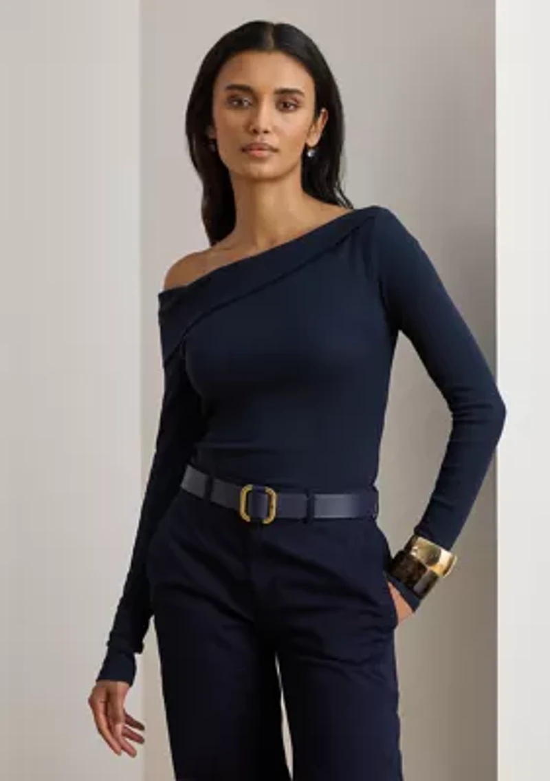 Ribbed Asymmetrical Off-the-Shoulder Top