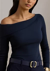 Ribbed Asymmetrical Off-the-Shoulder Top
