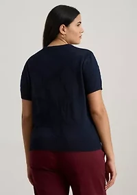 Plus Belting-Motif Short-Sleeve Sweater