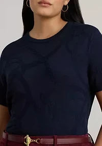 Plus Belting-Motif Short-Sleeve Sweater