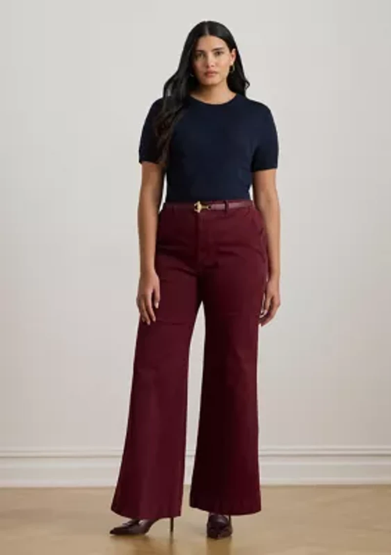 Plus Belting-Motif Short-Sleeve Sweater