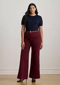 Plus Belting-Motif Short-Sleeve Sweater