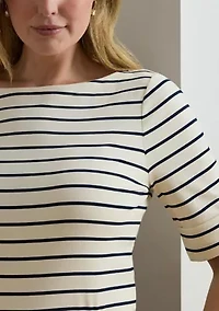 Plus Striped Stretch Cotton Boat Neck T-Shirt