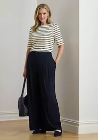 Plus Striped Stretch Cotton Boat Neck T-Shirt