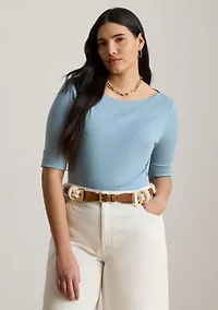 Plus Cotton Boat Neck T-Shirt