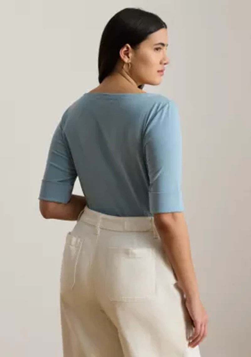 Plus Cotton Boat Neck T-Shirt