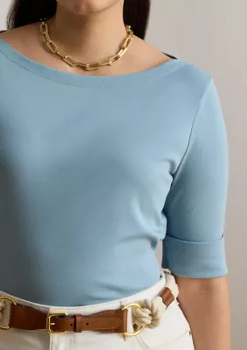 Plus Cotton Boat Neck T-Shirt