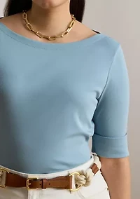 Plus Cotton Boat Neck T-Shirt