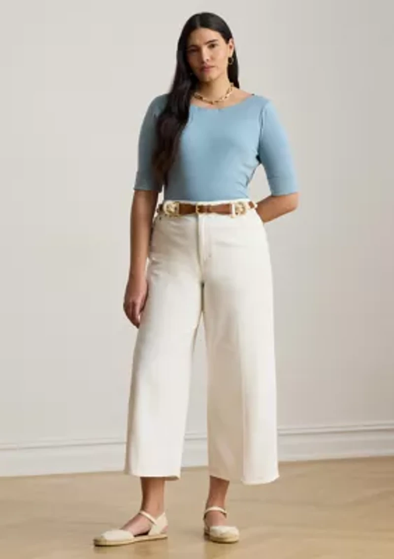 Plus Cotton Boat Neck T-Shirt