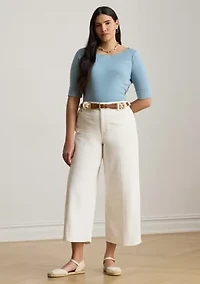 Plus Cotton Boat Neck T-Shirt