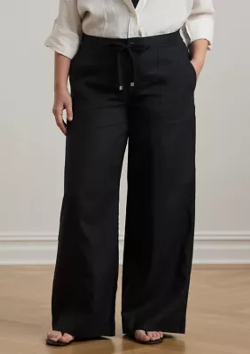Plus Linen Wide Leg Pants