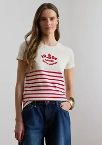 Women's Striped Embroidered-Logo Jersey T-Shirt