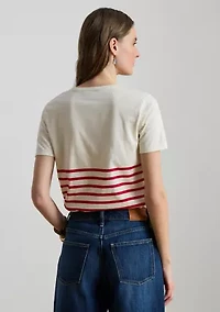 Women's Striped Embroidered-Logo Jersey T-Shirt