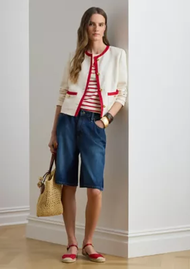 Women's Striped Embroidered-Logo Jersey T-Shirt