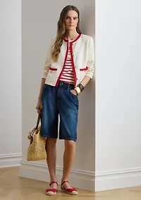 Women's Striped Embroidered-Logo Jersey T-Shirt