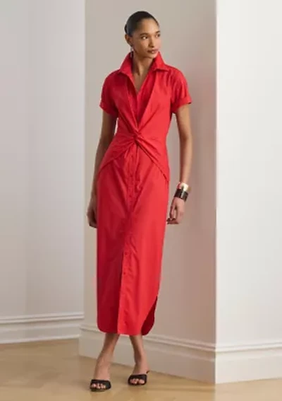Women's Twist-Front Cotton-Blend Shirtdress