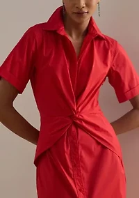 Women's Twist-Front Cotton-Blend Shirtdress