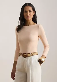 Women's Rib-Knit Cotton-Blend Boatneck T-Shirt