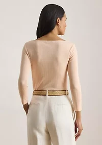 Women's Rib-Knit Cotton-Blend Boatneck T-Shirt