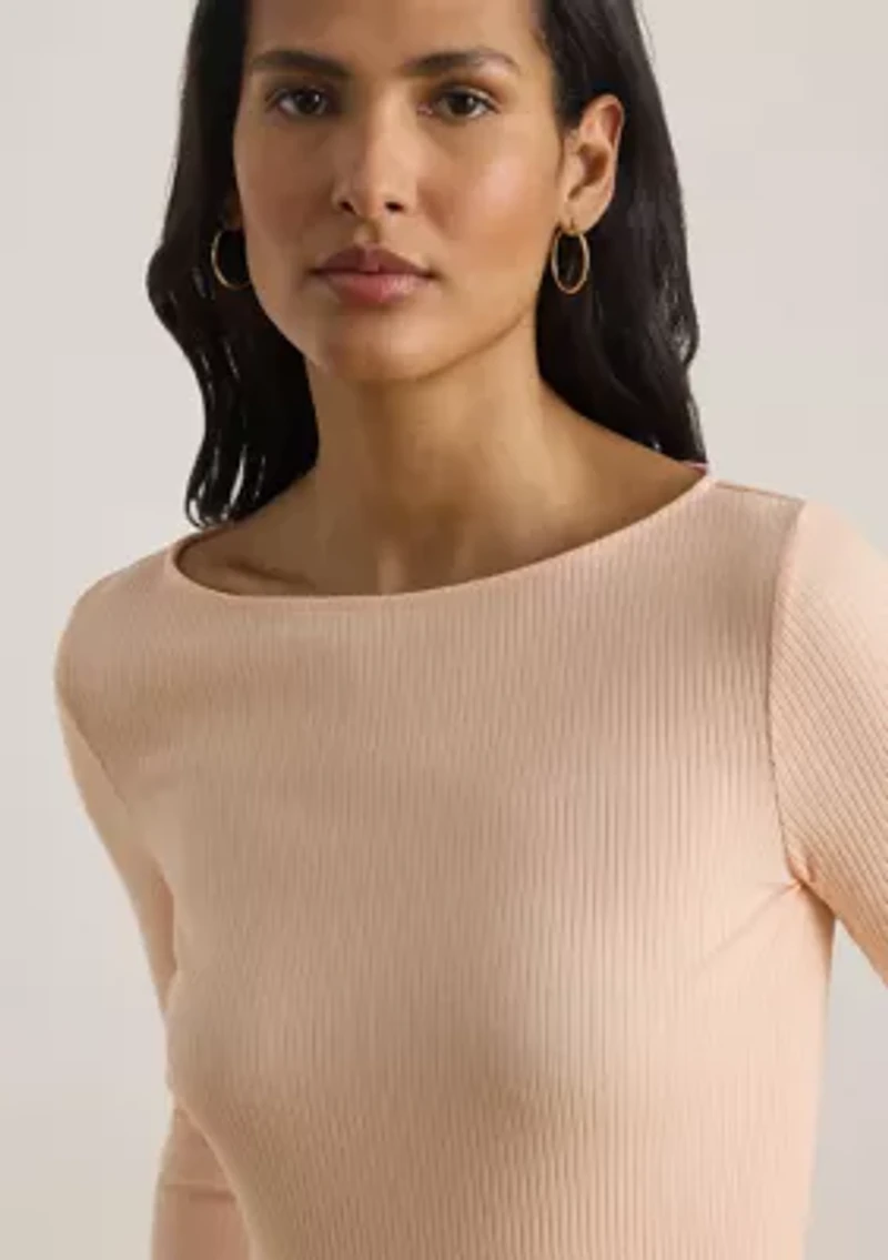 Women's Rib-Knit Cotton-Blend Boatneck T-Shirt