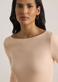 Women's Rib-Knit Cotton-Blend Boatneck T-Shirt