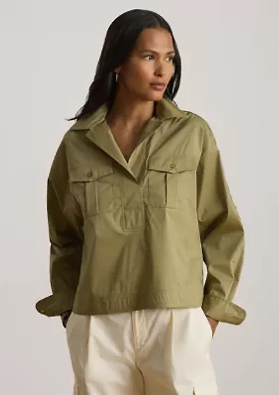 Lace-Up-Trim Cotton-Blend Cropped Shirt