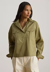 Lace-Up-Trim Cotton-Blend Cropped Shirt