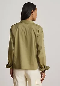 Lace-Up-Trim Cotton-Blend Cropped Shirt