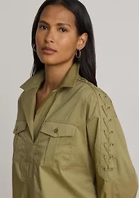 Lace-Up-Trim Cotton-Blend Cropped Shirt