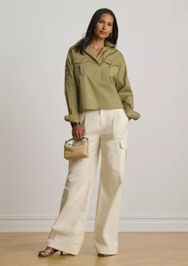Lace-Up-Trim Cotton-Blend Cropped Shirt