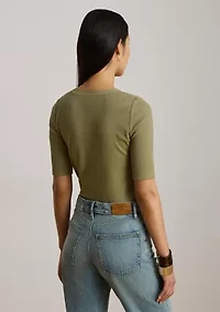 Women's Lace-Up Ribbed Elbow-Sleeve T-Shirt