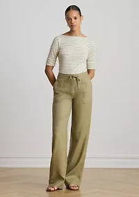 Petite Striped Stretch Cotton Boat Neck T-Shirt