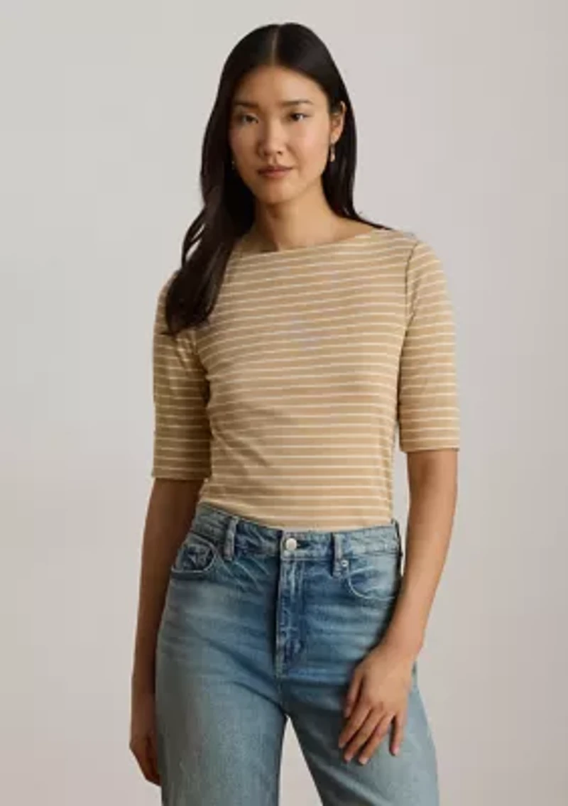 Striped Stretch Cotton Boatneck Shirt